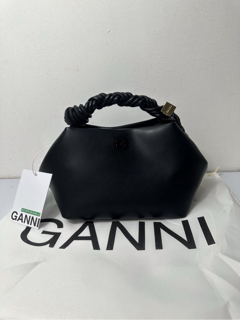 🖤 GANNI Black Soft Leather Twist Handle Mini Handbag